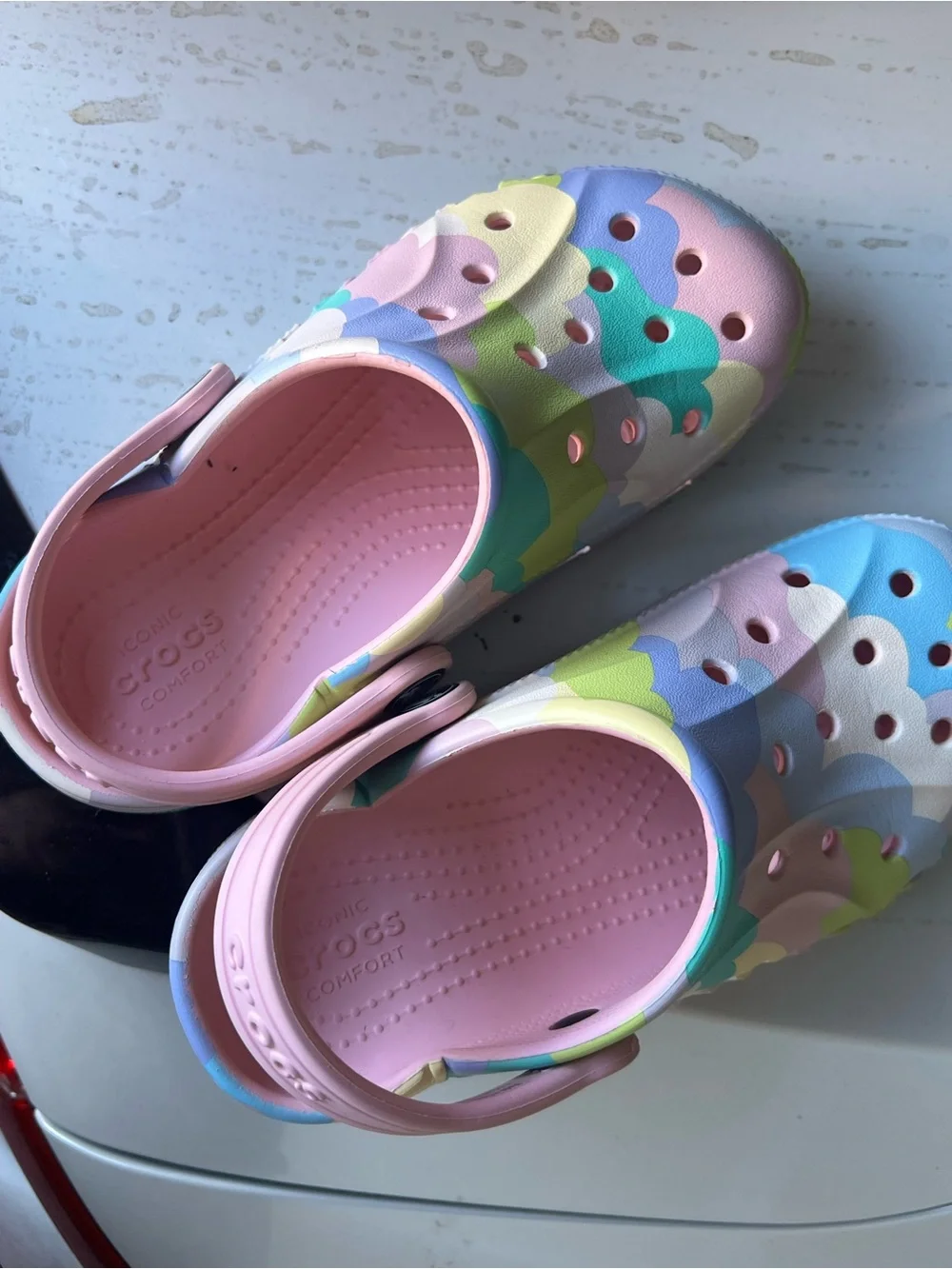 CROCS Kids Pastel Multicolor Clogs with Pink Straps